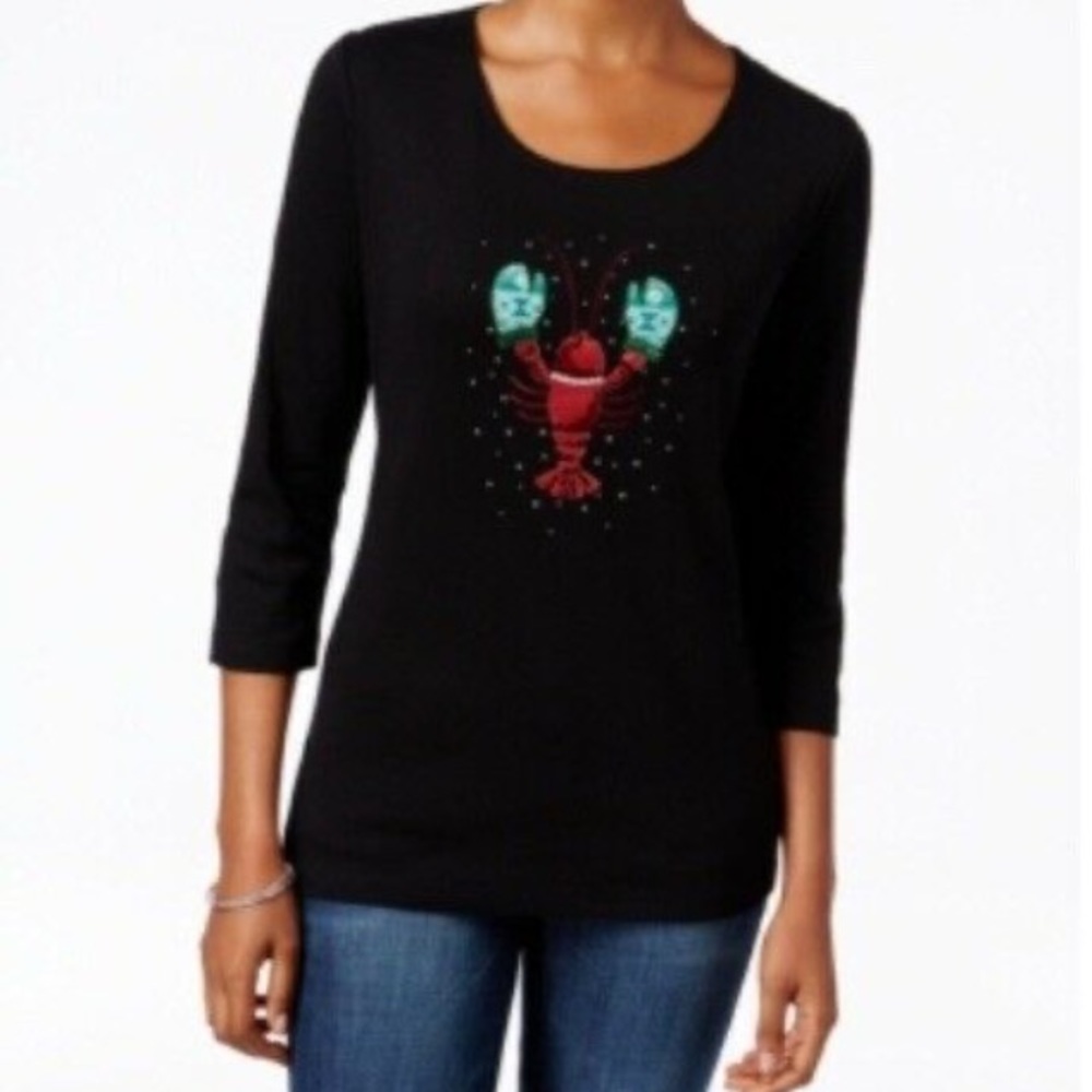 Karen Scott Black Holiday Lobster Shirt